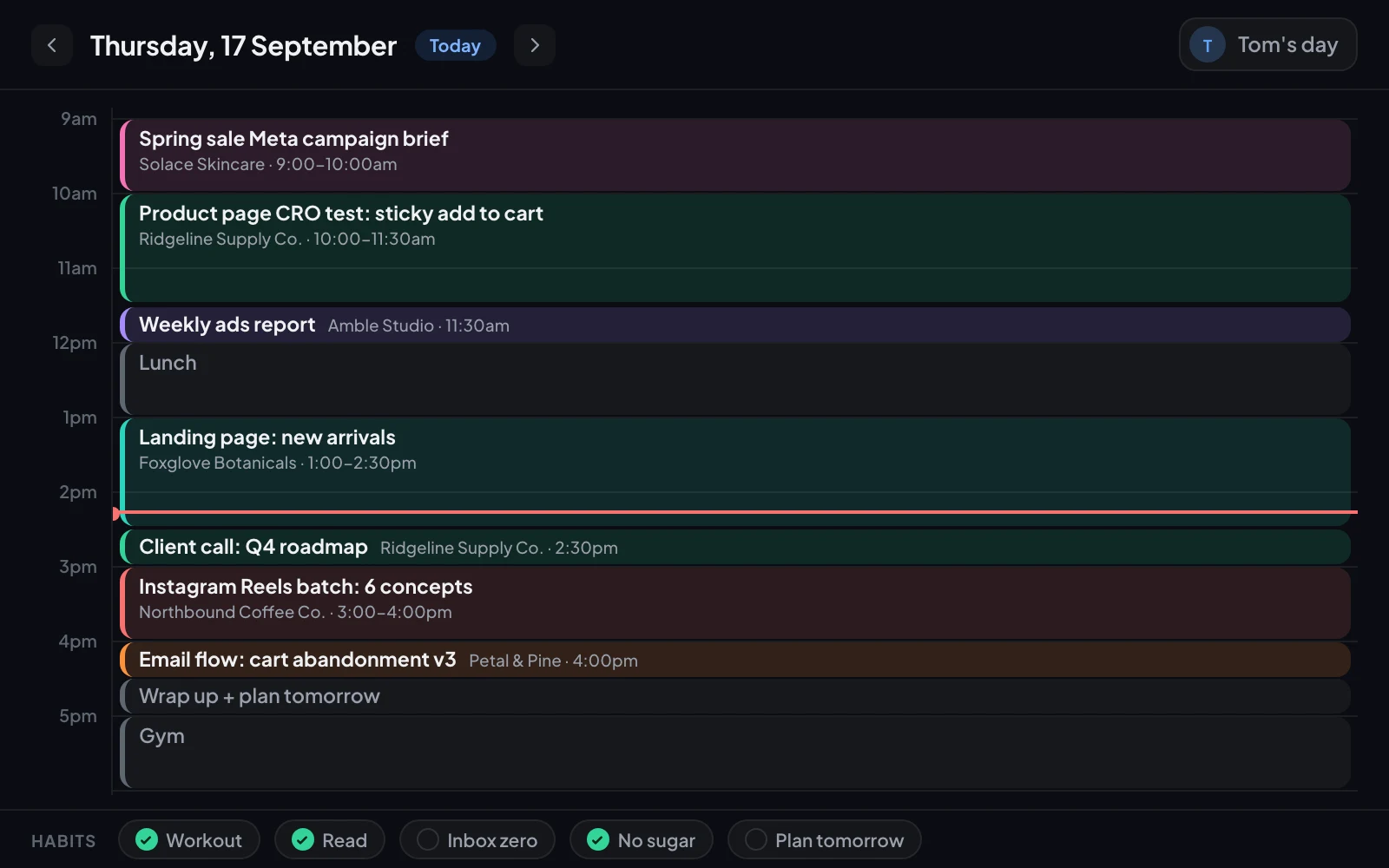 The time blocking day view